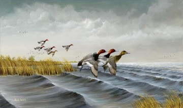 Animal Painting - ánades reales en aguas turbulentas refugio aves